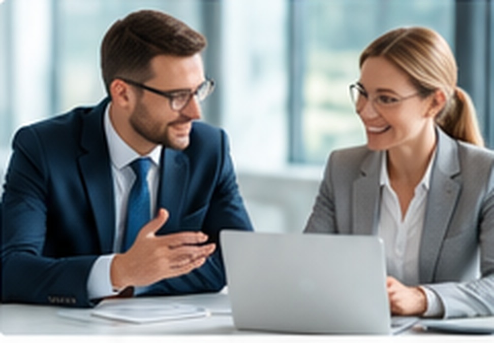 Two professionals in a business meeting